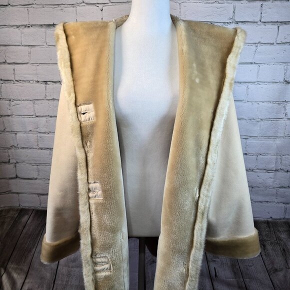 WOMENS JONES NEW YORK FAUX SUEDE COAT FAUX FUR LINING TAN SIZE MEDIUM EUC - Picture 10 of 11